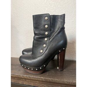 UGG High Heel Platform Brown Pebble Leather Booties Studs Wood 7.5 Side Zip
